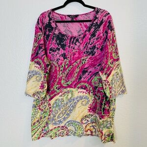 Ulla Popken Tunic Top Womens USA Size 16/18 Artsy Lagenlook Paisley Cotton